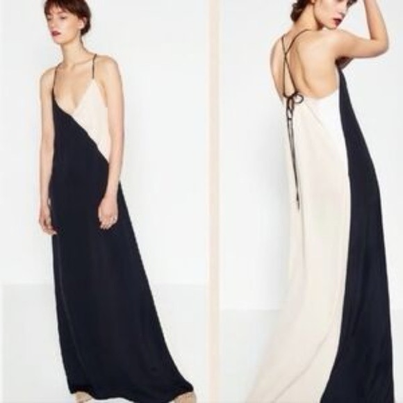 Women’s ZARA Navy & Cream Maxi dress- Size Small - Picture 2 of 13